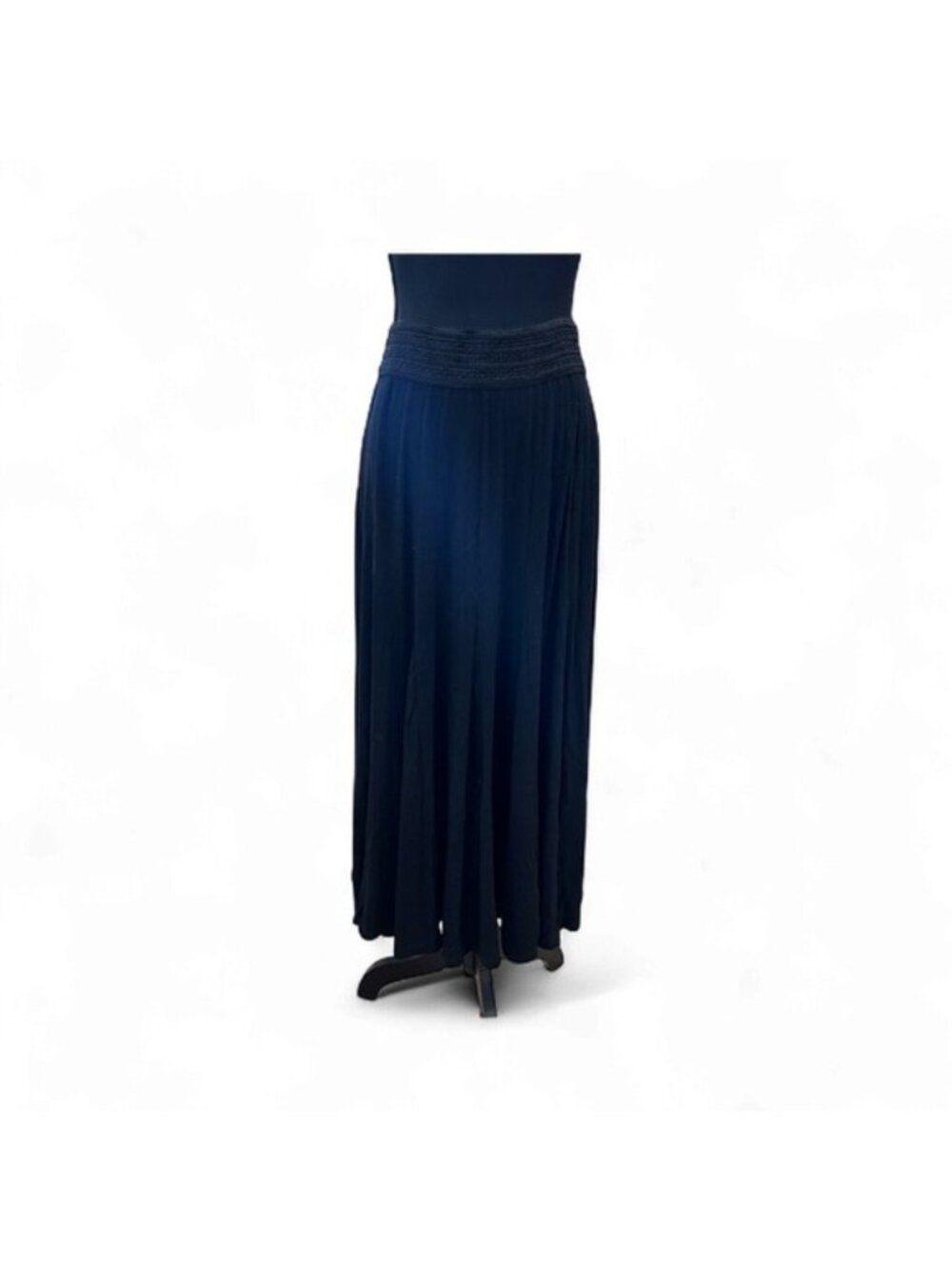 Women's Black Maxi Skirt, medium,  Smocked High Elastic Waist Boho Flowy Long